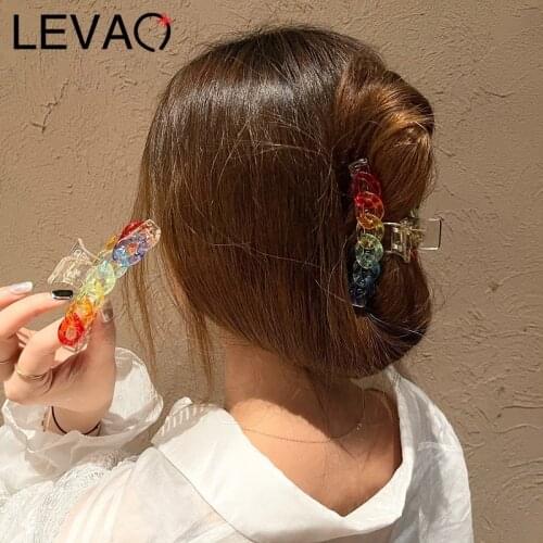 LEVAO 2021 Geometric Plastic Hair Claws Large Hair Crabs Clip Mermaid Color Transparent Hair Clamps For Women Hair Accessories