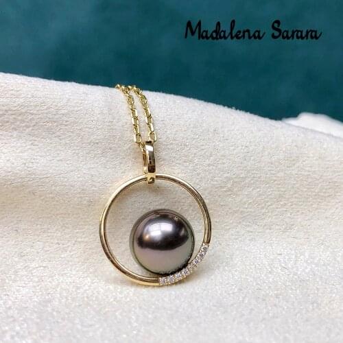 MADALENA SARARA AAAA 10-11mm Perfectly Round Tahiti Pearl Saltwater Pearl Necklace 18K Gold Chain Necklace Diamond Inlaid