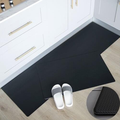 Oilproof PU Kitchen Mat for Floor Gray Black Waterproof Anti-slip Bath Mat Kitchen Rugs Carpet for Living Room Entrance Doormat