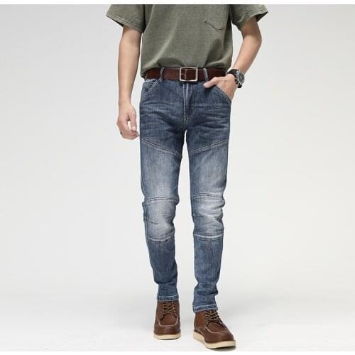 Mens Slim Jeans Leisure Motorcycle Denim Pants Autumn Winter Men Clothing Elasticity Jean Splice Plus Size Stitching Trousers