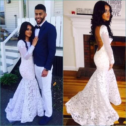 Affordable Empire Mermaid V-neck Chiffon Lace Long Sleeves Floor-Length Wedding Dress Bridal Gown
