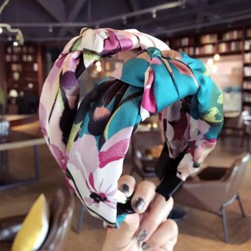 Floral Print Satin Headbands Hair Hoops For Women Handmade Knotted Flower Pattern Silk Headbands Hair Accessories Wholesale
