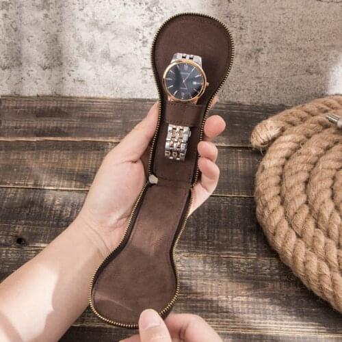 Cowhide PU Leather Watch Box Watch Organizer Storage Watches Display Case Tray Zippere Travel Jewelry Watch Collector Bag