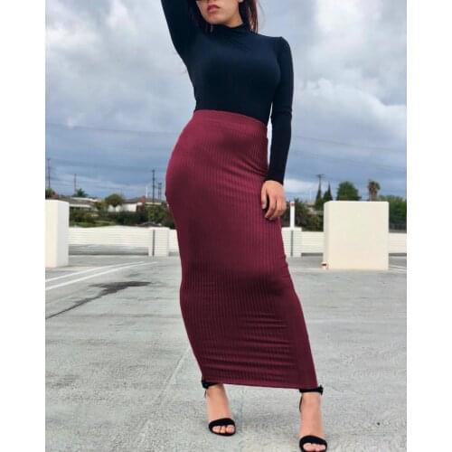Autumn and Winter Knit Skirt Women Striped Tight Slim Skirts Ladies Sexy Skinny Elastic Knitted Maxi Shirts Hip Long Skirts