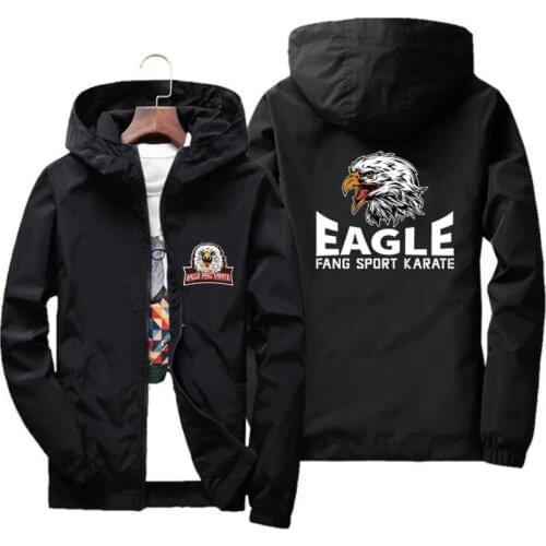 Autumn Casual Eagle Fang Karate Cobra Kai Bomber Mens Windbreaker Thin Hooded Coat Outdoor Sportswear Sports Pilot Jacket 4XL