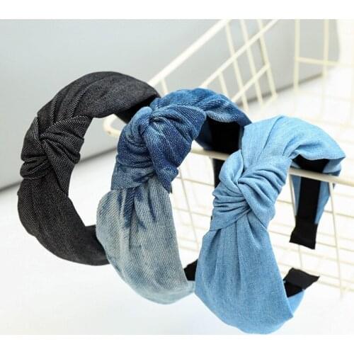 Popular Women Ladies Top Knot Headband Cotton Denim Cloth Hairband for Adult Face Wash Sports Headdress Headwear Accessories