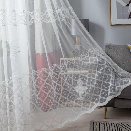 Simple Diamond Lattice Embroidered Curtain Translucent Finished Custom Curtains for Living Dining Room Bedroom