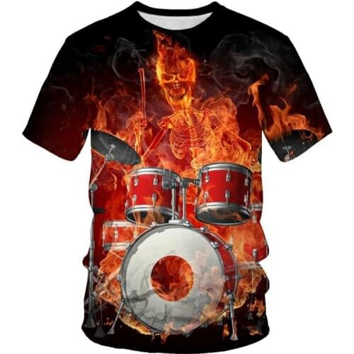 Drop ship 3D printed tshirt O-neck short-sleeved rock Musical Instrument T-shirt guitar drum piano Asian size 6XL Orchestra gym