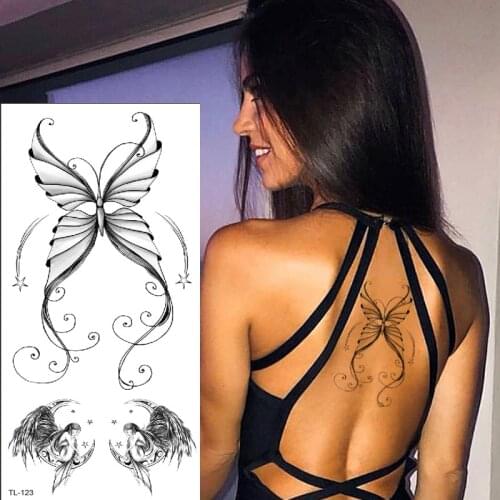Sexy tatoo for woman temporary body tattoo removable waterproof temporary wing tattoos black tattoo sticker back summer style