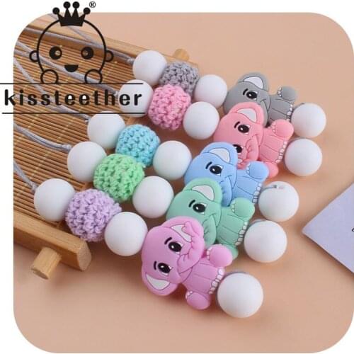 Kissteether Silicone Beads Silicone Beads Cute Elephant Toddler Infant Baby Necklace Teething Toys Mom Necklace for Newborn