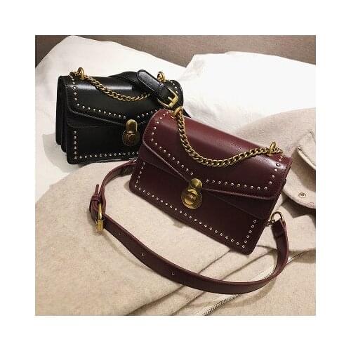 New Vintage Rivet Small Square Crossbody Bags Mini Women Handbag Lock Pu Leather Chain Shoulder Bag Woman Messenger Bags