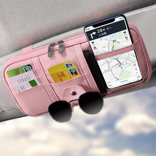 Zipper Sun Visor Organizer Bag Dual Slider Glasses Card Holder Car Accessories for Elements Personal Car Part Ornaments