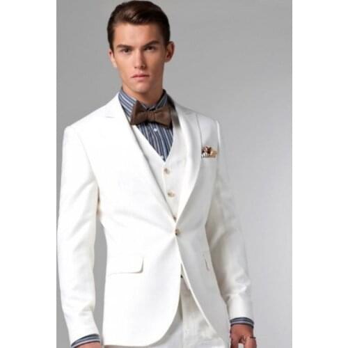 Wedding the groom dress ivory white collar wedding suit two buttons best man suit white wedding tuxedos(jacket + pants+vest,tie)