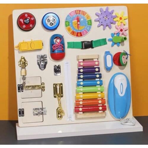 Busy Board for Toddlers, Montessori Basic Skills Toddler Activity Board for Fine Motor Skills Educational Learning Toys