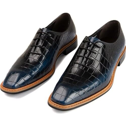 ZGZJYWM New Black/Blue/Wine Red Mens Dress Lace-Up Crocodile Style Pointed Toe Genuine Leather Wedding Mens Business Work Shoes