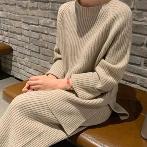 Women Soft Knitted Long Sleeve Tops Wide Leg Pants Set Casual Loose 2PCS Lady O-Neck Housewear Suits Clasic Autumn Femme Outfits