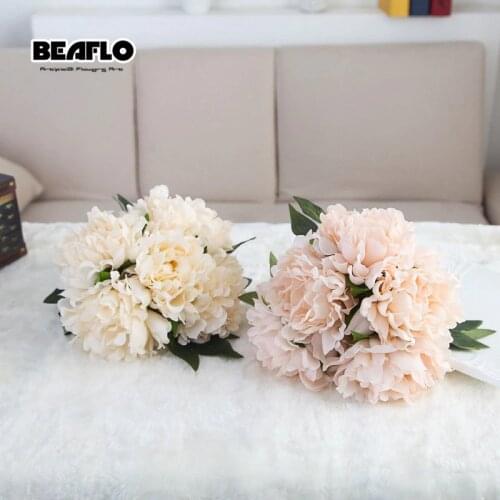 1 Bunch Peony Artificial Flowers Fake Plastic Silk Flower Bridal Bouquet for Wedding Home Decoration 5 Color B1002