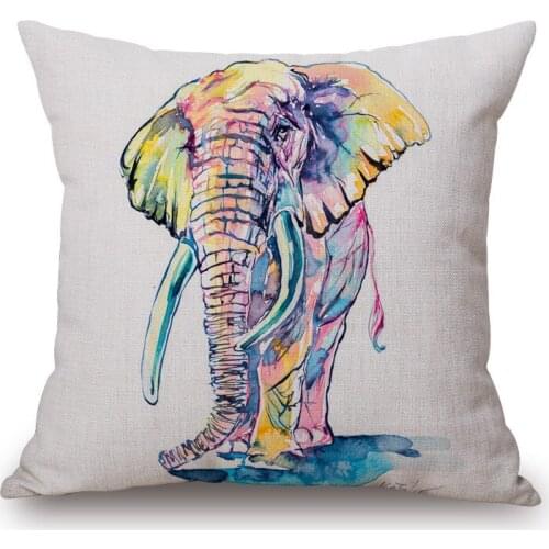1 piece Watercolor Painting Elephant Pattern Seat hug pillow cover Decorative Home Chair Throw Pillow Case Cotton Linen 45x45cm