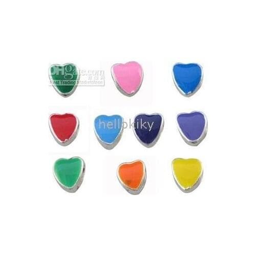 150 PCS MIXED COLOURS ENAMEL HEART BEADS CHARM W/BIG HOLE #19533