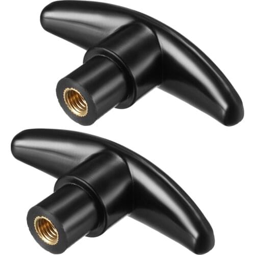 Uxcell T Knob Drawer Cabinet Handle M8 Diameter Metal Insert Female Thread Black 2 Pcs