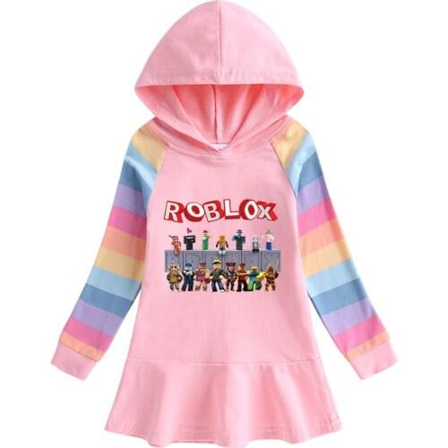 2021 Spring Autumn Cotton Girls Dress Cartoon Roblox Childrens Long Sleeve Hooded Sweater Dress Kid Clothes Sweatshirt 90-140cm