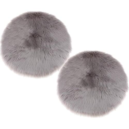 2x Round Rug Floor Mat Soft Faux Fur Sheepskin Bedroom Carpet Gray