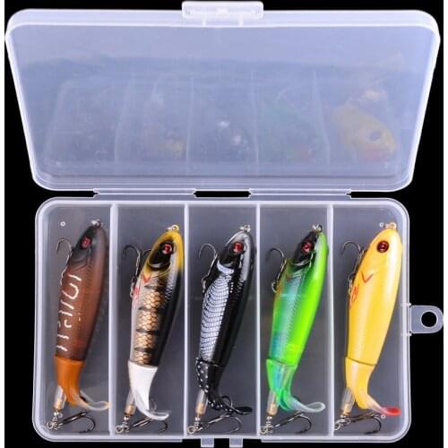 5PCS Whopper Plopper 100mm Floating Popper Fishing Lure Set Artificial Hard Bait Lures Soft Rotating Tail Fishing Tackle Box