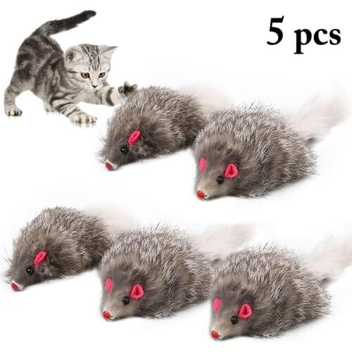 5pcs Furry Plush Cat Toy Soft Solid Interactive Mice Mouse Toys For Cats Funny Kitten Toy Pet Cats Training Game Cat Supplies