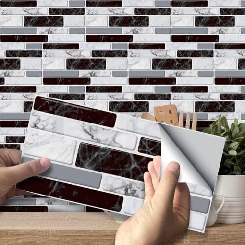 Minimalist Simple Wall Stickers 9/27pcs Black White Marble Mosaic Adhesive Bathroom Kitchen Wall Tile Stair Sticker
