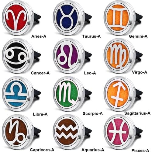 Twelve Constellations Essential Oil Car Diffuser Aromatherapy Zodiac Stainless Steel Locket