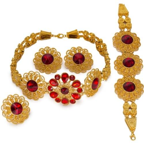 BAUS fashion woman earrings Necklace bracelets ring Brand Dubai Gold-color Jewelry Sets wholesale Wedding Bridal Accessories