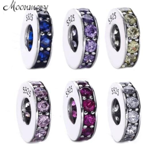 Moonmory 6 Colors 925 Sterling Silver Spacer Eternity Royal Blue Crystal Beads Fits For Brand Bracelets DIY Jewelry Marking