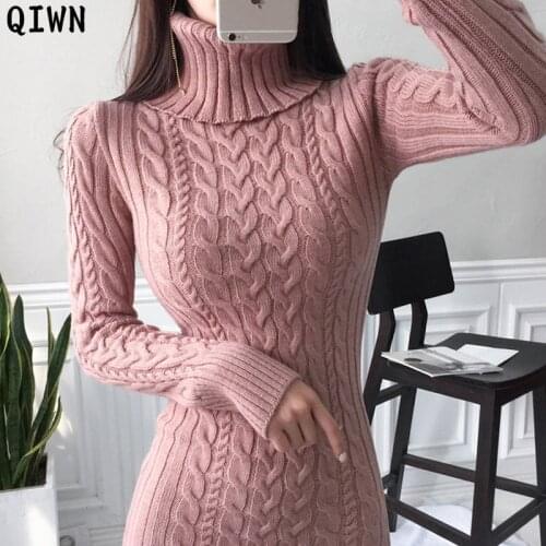 One-Piece Sweater Dress Women Winter High Elastic Twist Knitted Dress Woman Slim Dress Pullover Knitted Sweater Dress Midi Dress