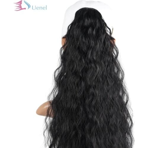 UENEL Black Long Curly Hair Bundle Wave Corn Beard Stretch Net Ponytail Wigs For Women Natural 22Inch Free Shipping