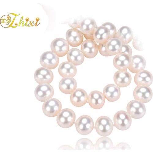 ZHIXI Natural Pearl Necklace 8-9mm Round Freshwater Pearl Chokers Necklace White Fine Jewelry Anniversary Gift For Women T05