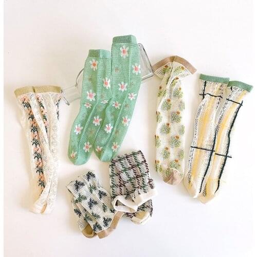 Childrens Socks Summer Mesh Crystal Baby Socks Free Size Childrens Socks Ultra-thin Green Fresh Baby Socks Fashion Accessories