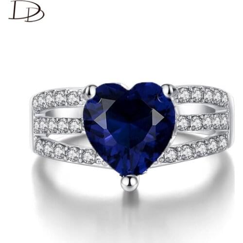 DODO Charming Deep Blue Crystal Rings For Women Heart Shaped Cz Three-Row Small Zircon Design Fashion Wedding Jewelry Anel R154