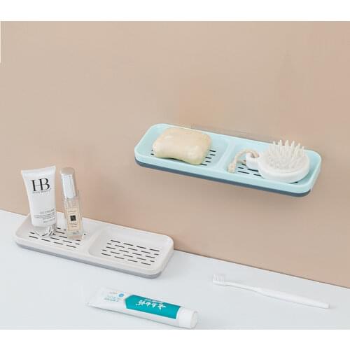 Double-layer Drain Soap Box Punch-free Storage Holder Racks Wall-mounted Bathroom Soap Dish Household Bathroom Organizers Shelf