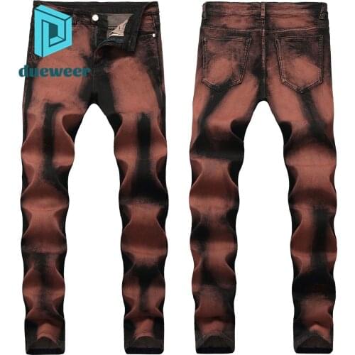 DUEWEER Men Tie Dye Skinny Jeans Hip Hop Gradient Trousers Streetwear Men Stretch Ankle Tie Jeans Cargo Pencil Denim Pants