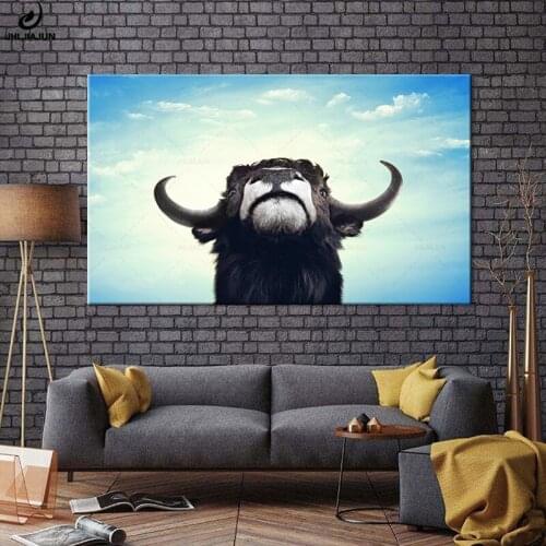 JHLJIAJUN Wall Picture Blue Sky Yak Animals Canvas Painting Poster Wall Art Print Canvas Painting Home Decor For Living Room