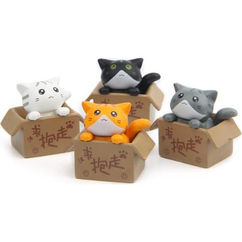 Kawaii Cat Inside Box Cartoon Animal Mini Model Toys Figurine Home Decoration Miniature Moss Landscape Ornament PVC Craft