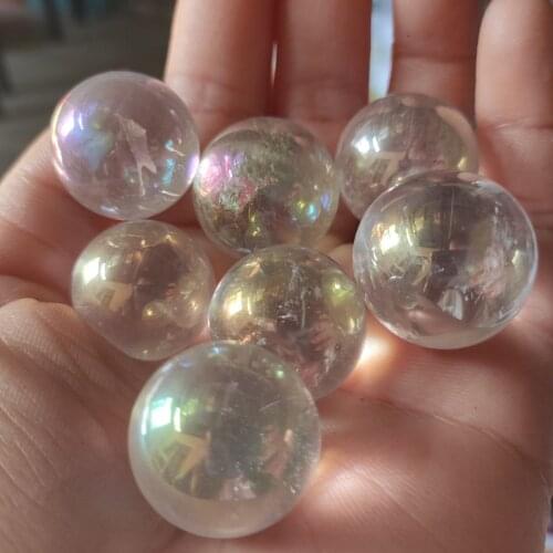Beautiful Rainbow Aura Crystal Sphere Ball Angel Aura Titanium Quartz Natural Crystal Healing Home Decoration