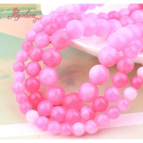 6,8,10mm Round Candy Pink Jades Smooth Loose Ball Stone Beads For DIY Necklace Bracelets Earring Jewelry Making Strand 15"