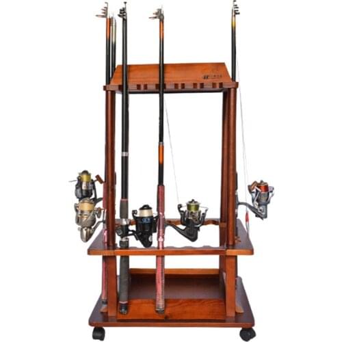 Square 24 Hole Rack Fishing Pole Universal Wheel Holder Rod Holders Solid Wood Display Shelf Bracket Stand Fishing Rod Storage