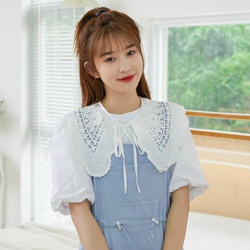 Linbaiway Women Bowknots Lace Fake Collars Shirt Detachable Collars Shawl Ladies Hollow Embroidery False Collar Nep Kraagie