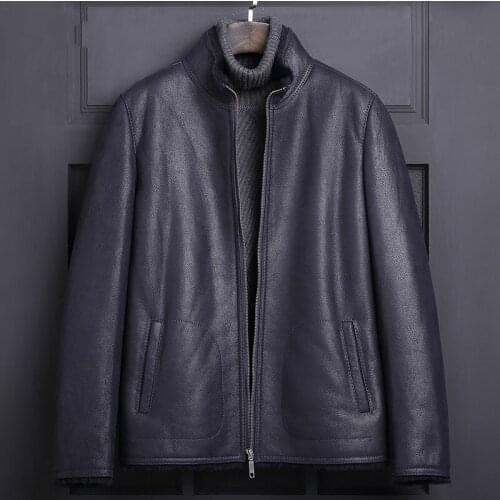 Fur Mens Leather Solid Color Genuine Leather Clothes Leather Jacket Padded Coats Black Size L -4XL