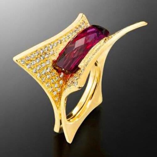 Milangirl Design Geometric Red Square Zircon Cocktail Party Bridal Ring for Women Wedding Anniversary Jewelry Rings Accessories