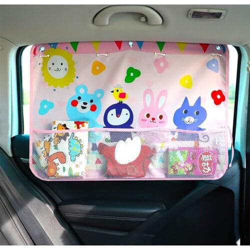 Cartoon Car Window Shades with Net Pocket Universal Fit-Protect Privacy-Strong Suction Cup UV Protection Summer Auto Car-Styling