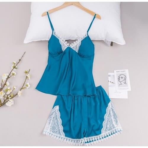 New Summer Silk Pajama Set Sleepwear Women Suit Sexy Shorts Lingerie Pyjama Pour Femme Conjuntos Mujer Pijama Feminino Ensemble
