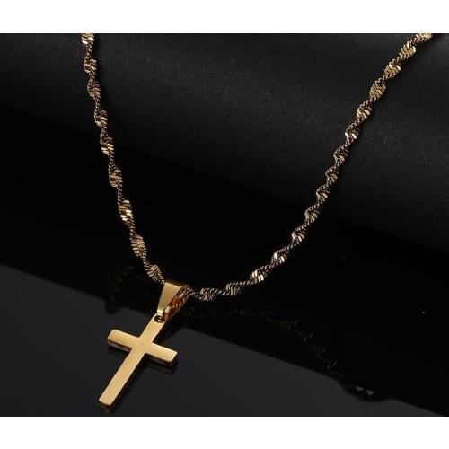 Stainless Steel Trendy Small Cross Pendant Necklaces Gold Color Women Men Cross Chain Jewelry